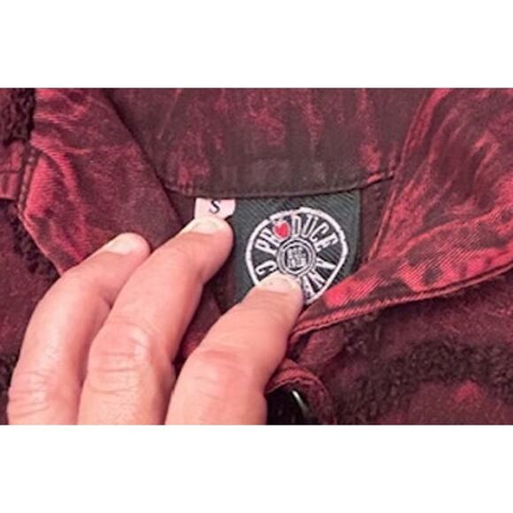 Produce Company Red Acid Wash 100% Cotton Embroidered Shirt Shacket Size S - Picture 3 of 7